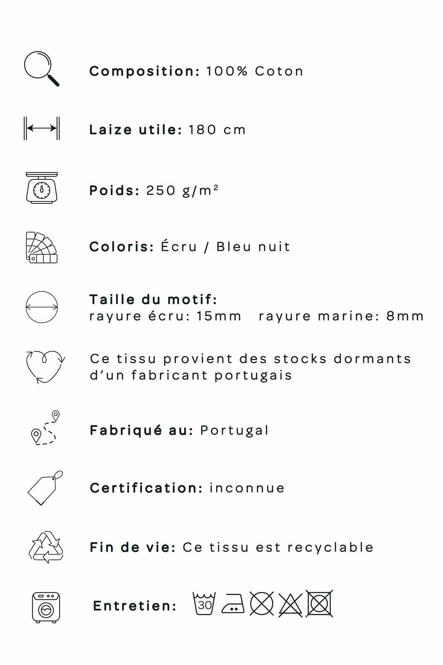 Jersey de coton marinière - Ecru / bleu nuit