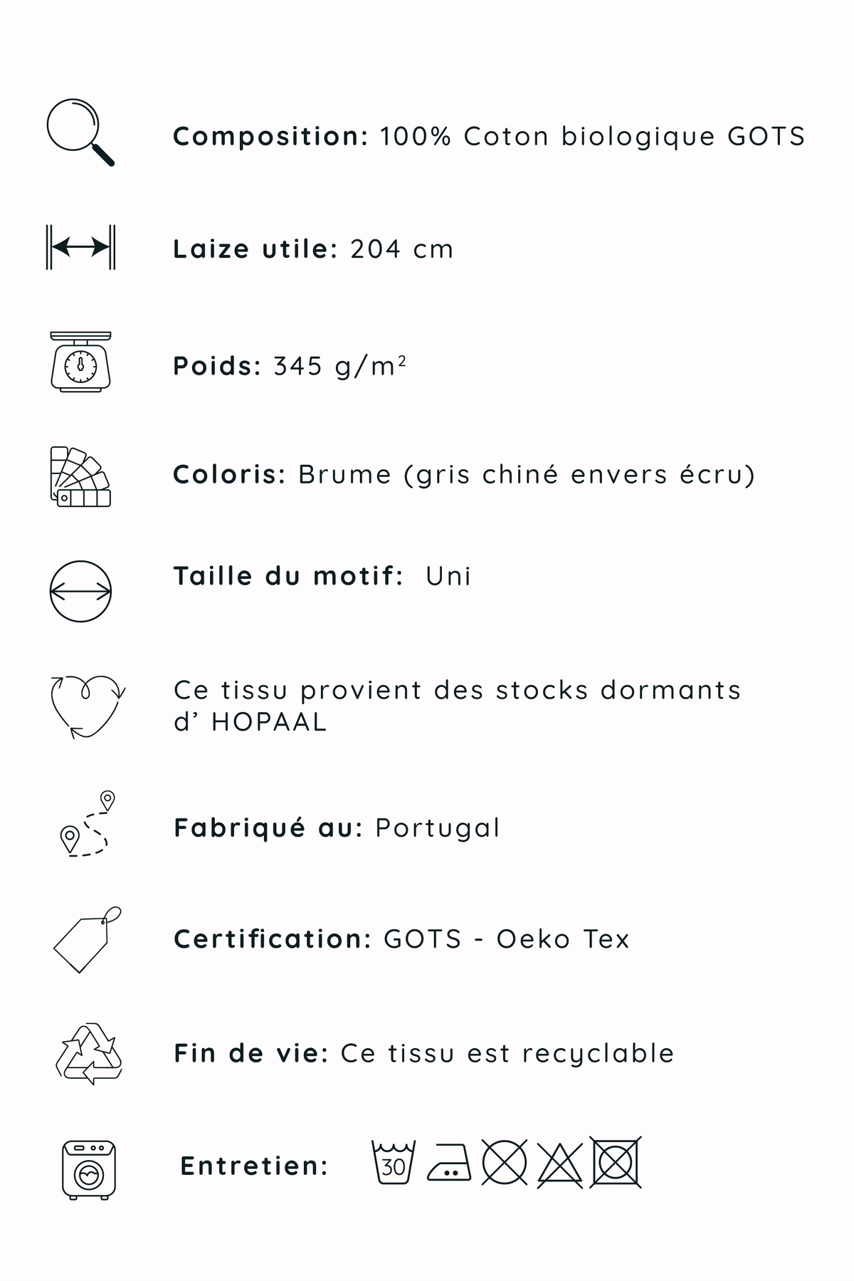 Molleton de coton bio - Gris Brume