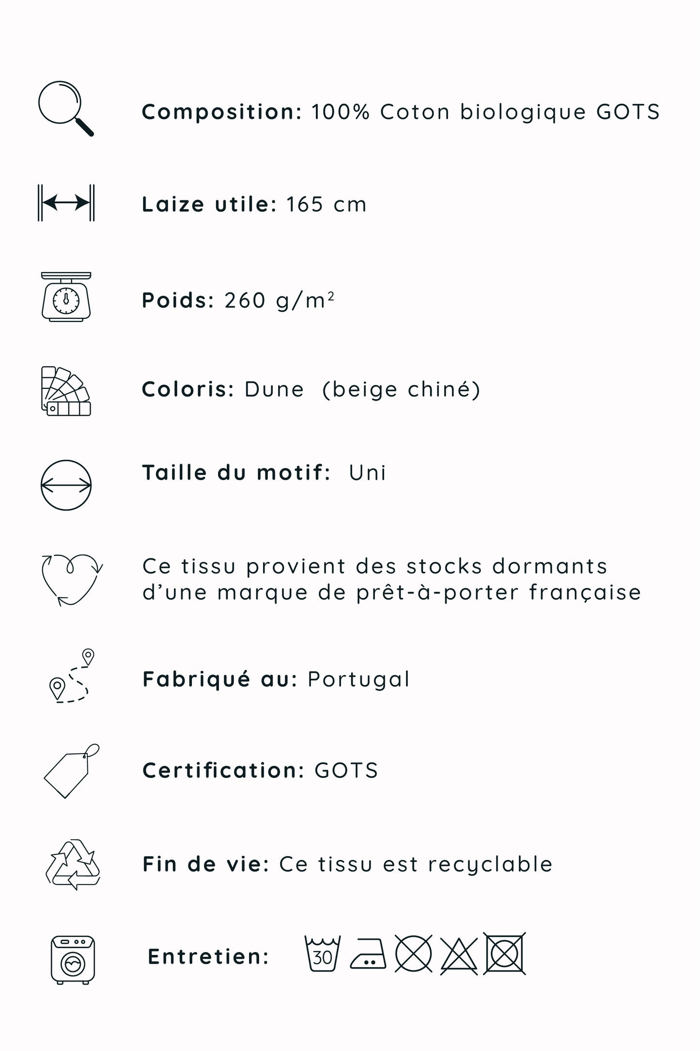 Molleton de coton bio Dune - coupon 80 cm x 165 cm