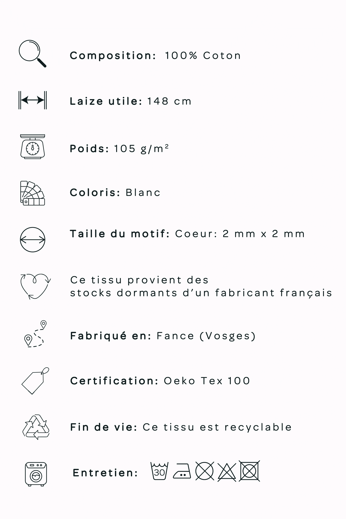 Batiste de coton minis coeurs - Blanc .