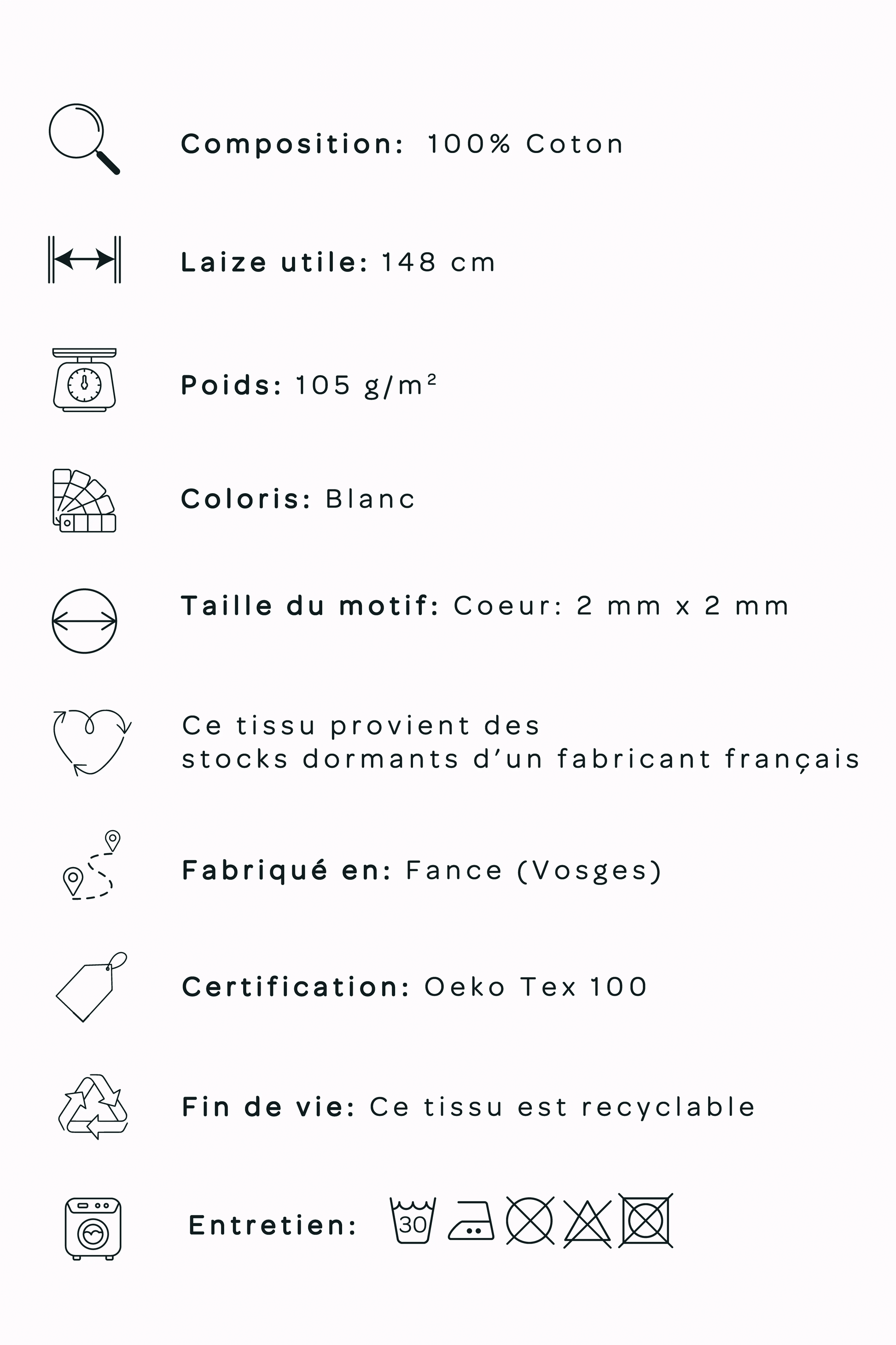Batiste de coton minis coeurs - Blanc .