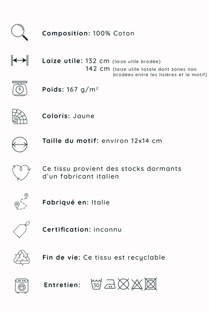 Broderie anglaise en coton - Jaune
