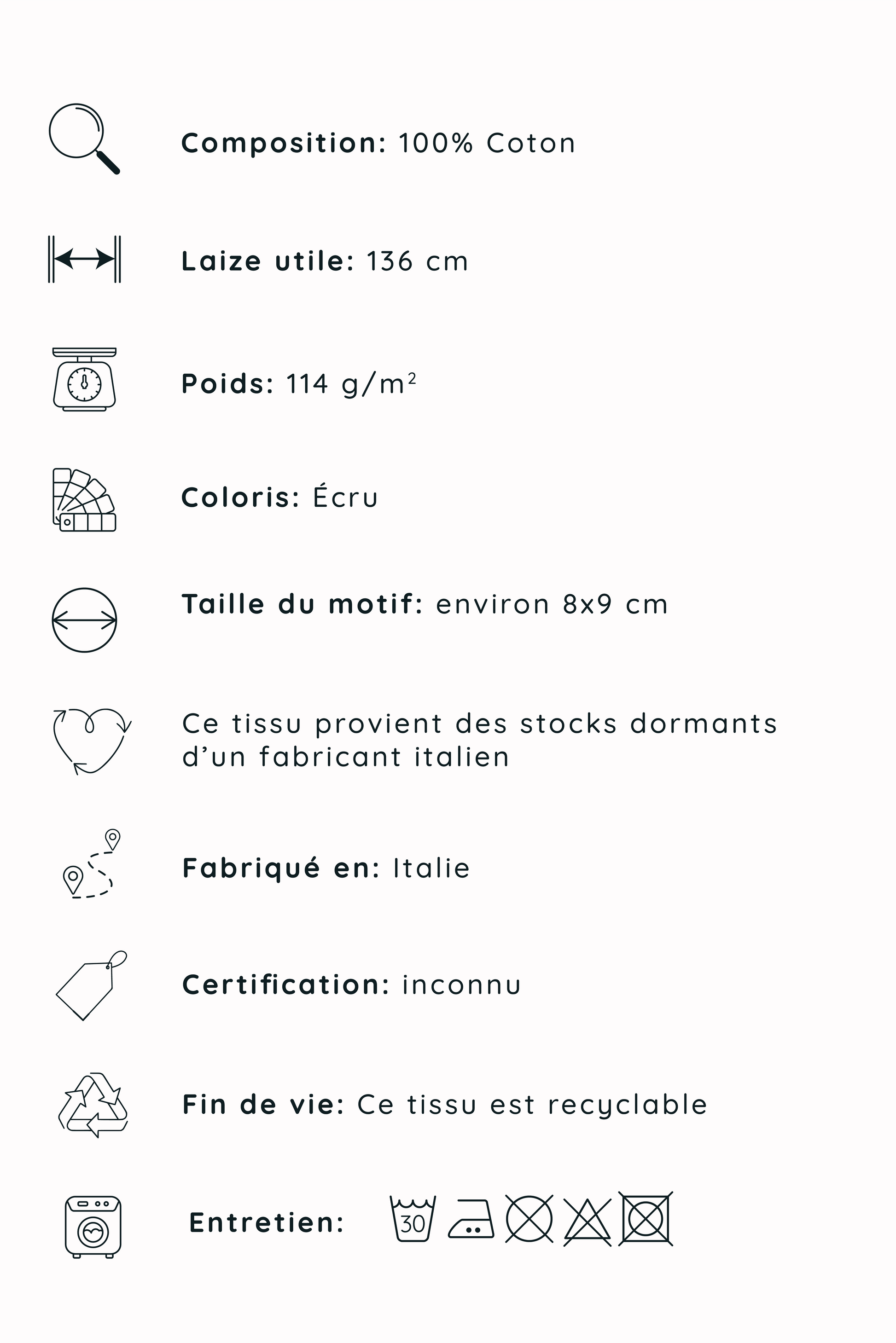 Broderie anglaise 100% coton écru, fabriqué en Italie.