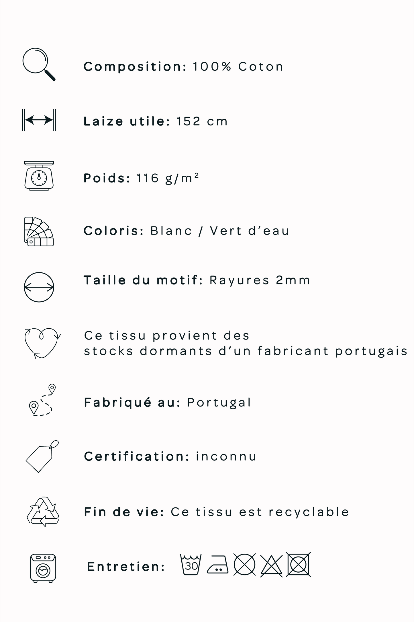 Popeline de coton rayée - Vert d'eau / blanc