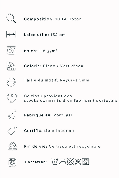 Popeline de coton rayée - Vert d'eau / blanc