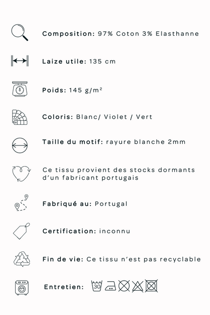 Toile de coton rayée - Blanc et violet