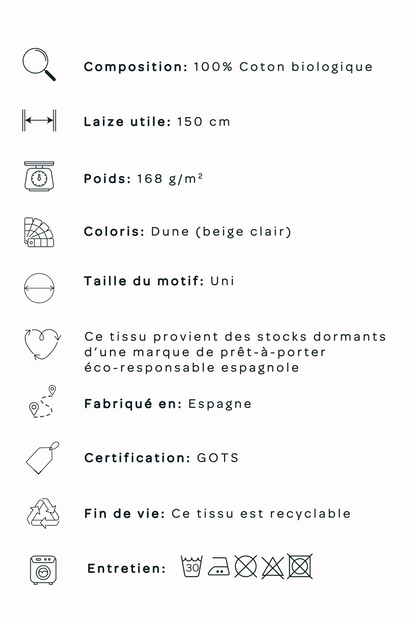 Flanelle de coton bio - Beige dune