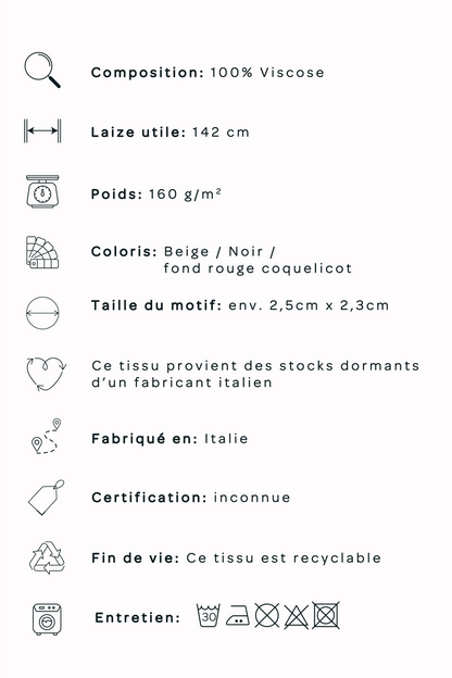 Crêpe de viscose léopard - Rouge / beige