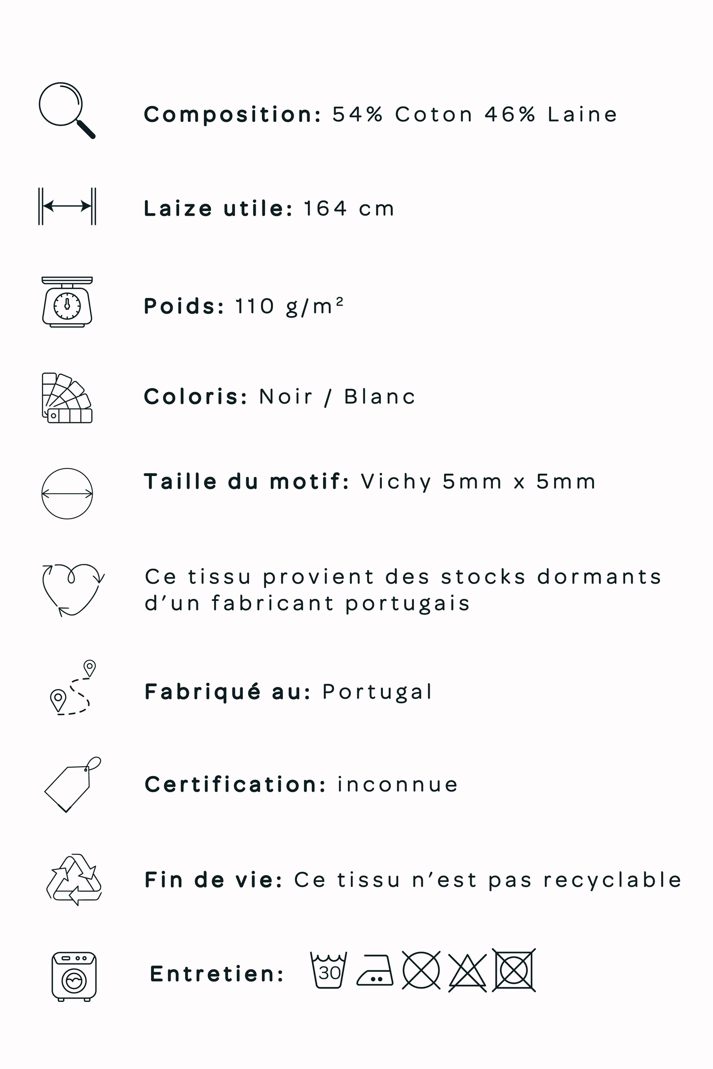 Gaze de coton & laine - vichy noir & blanc