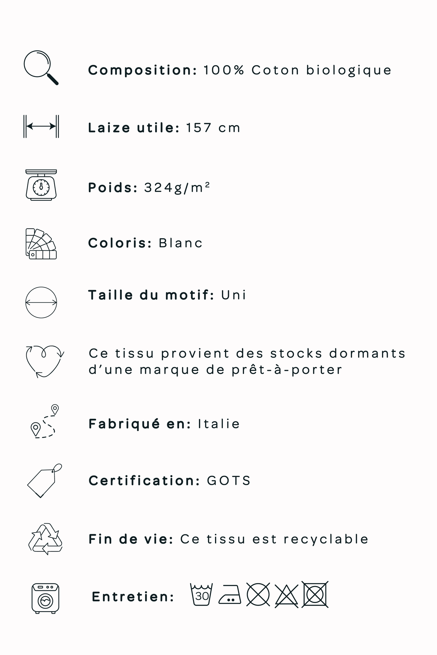 Tissu teddy coton bio - Blanc