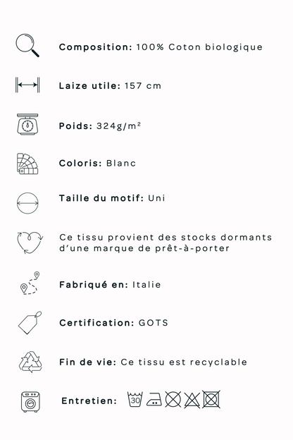 Tissu teddy coton bio - Blanc