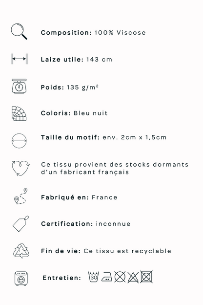 Jacquard de viscose fleuri - Bleu nuit