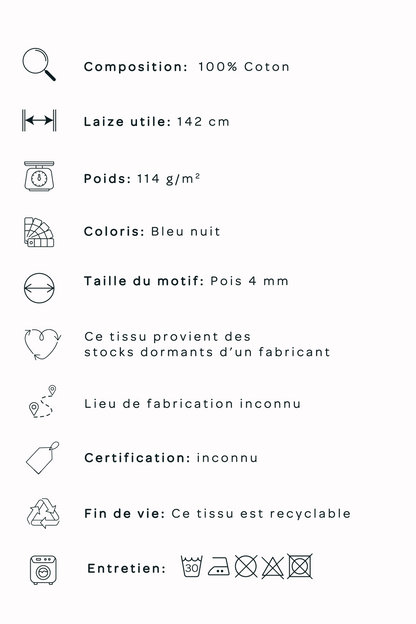 Plumetis de coton bleu nuit