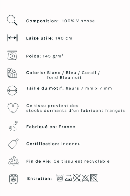 Popeline de viscose - minis fleurs Eclipse/Corail