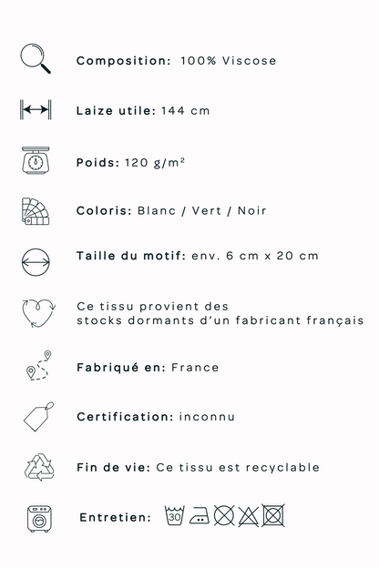 Popeline de viscose - motif abstrait noir/blanc/vert