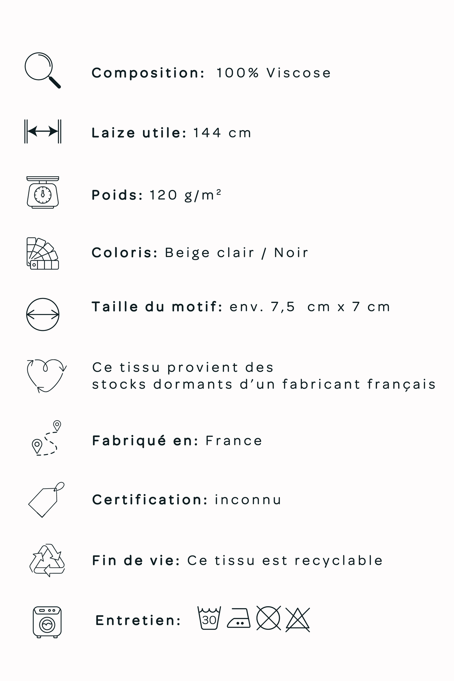 Popeline de viscose - Fleurs beige / noir