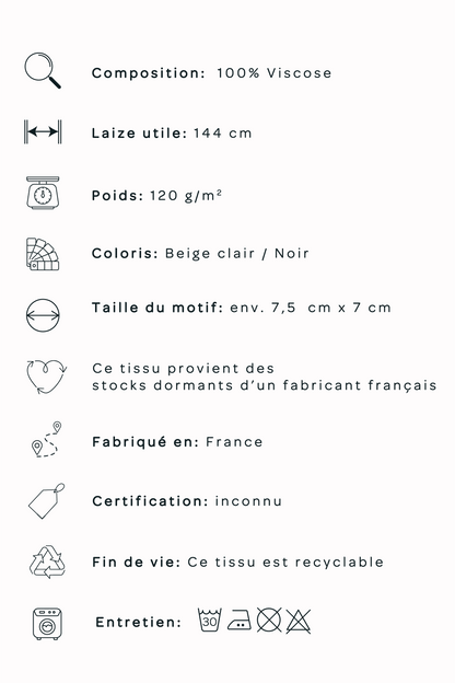Popeline de viscose - Fleurs beige / noir