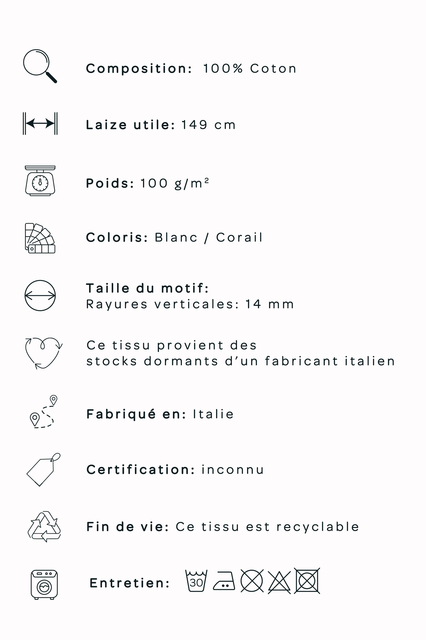 Popeline de coton - rayée Corail
