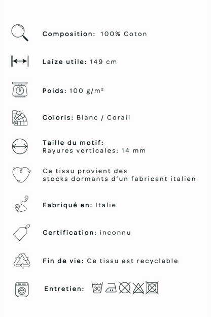 Popeline de coton - rayée Corail