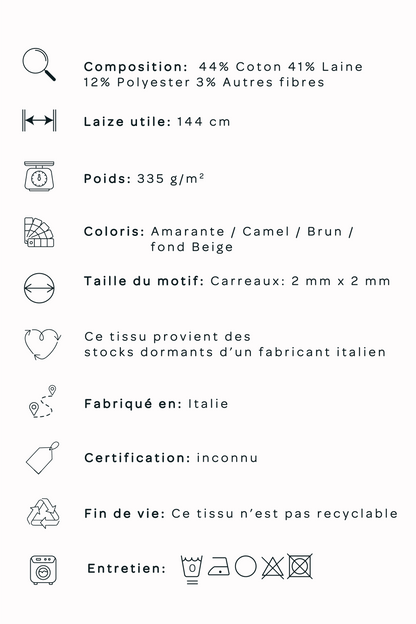 Lainage à petits carreaux - camel & amarante