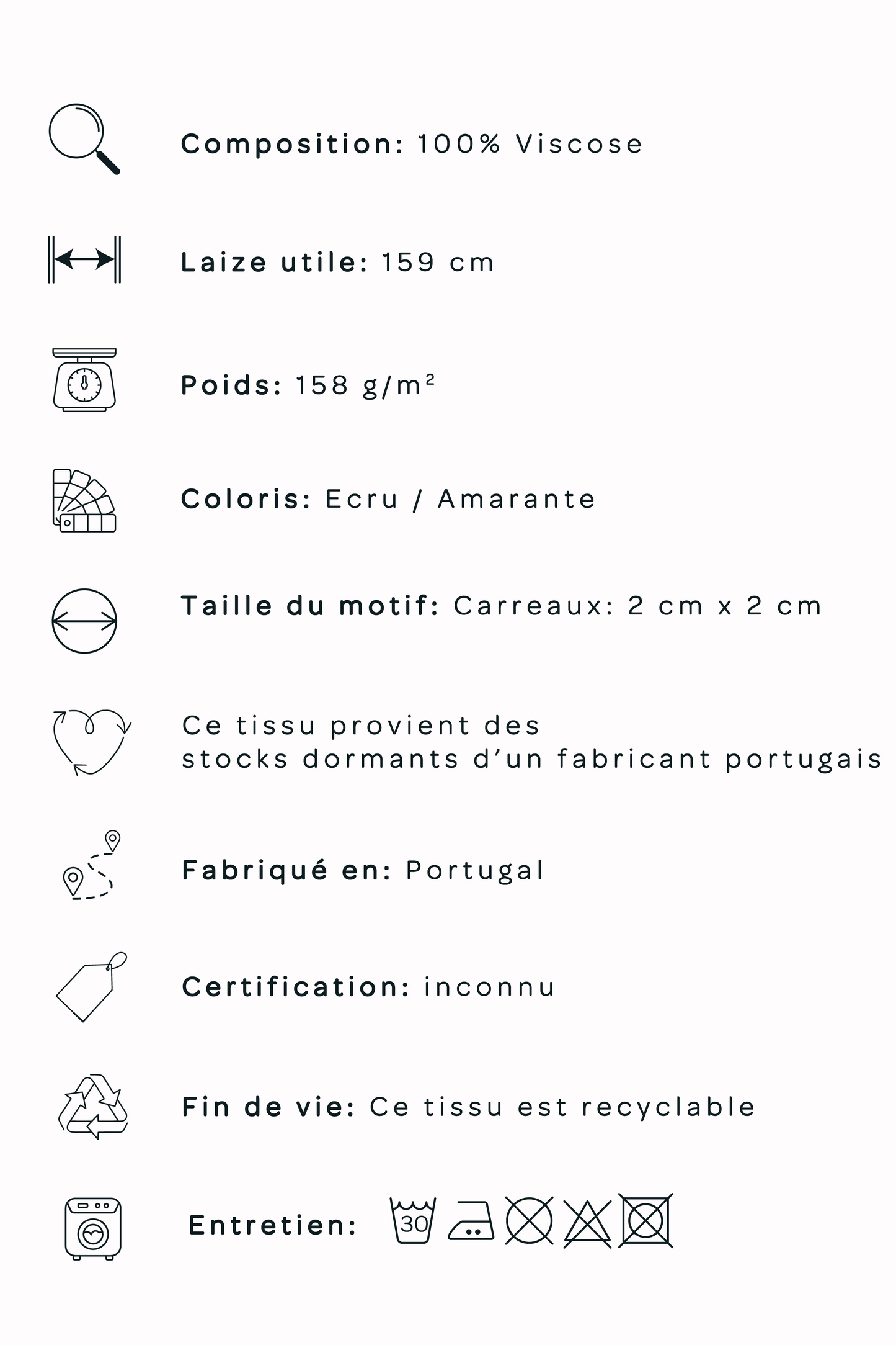 Twill de viscose gratté - Vichy Amarante