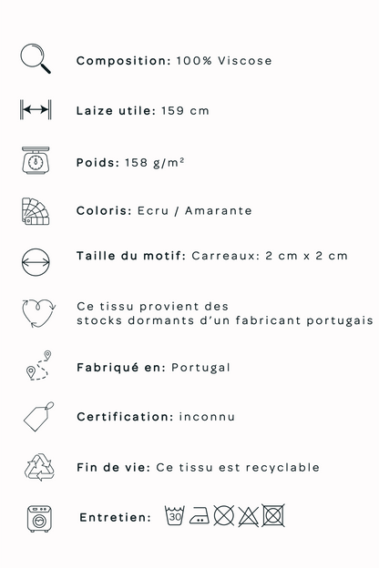 Twill de viscose gratté - Vichy Amarante