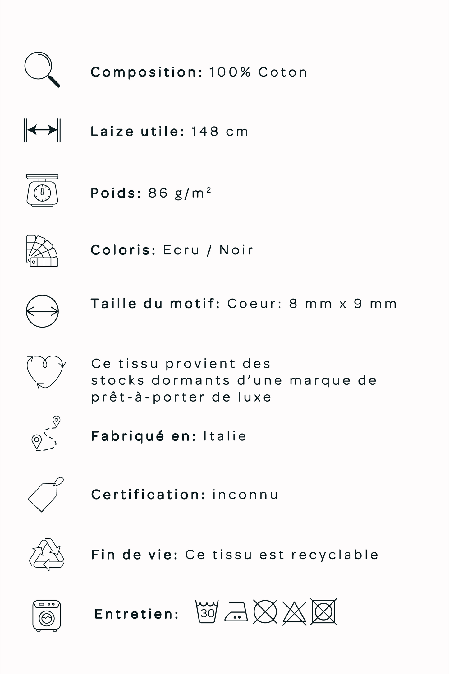 Popeline de coton imprimée petits coeurs