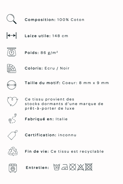 Popeline de coton imprimée petits coeurs