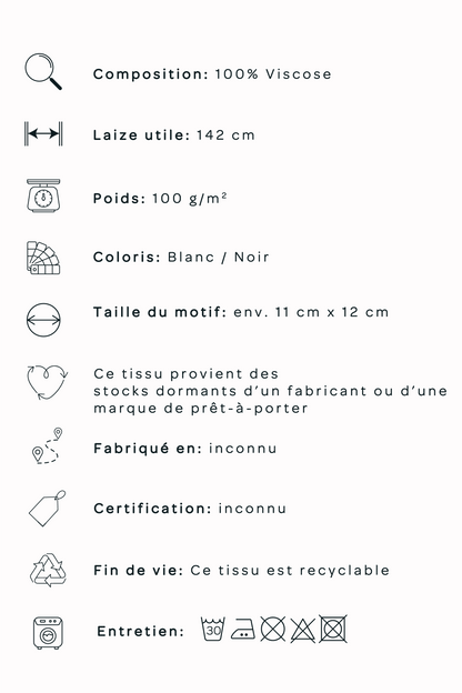 Satin de viscose imprimé fleurs noires