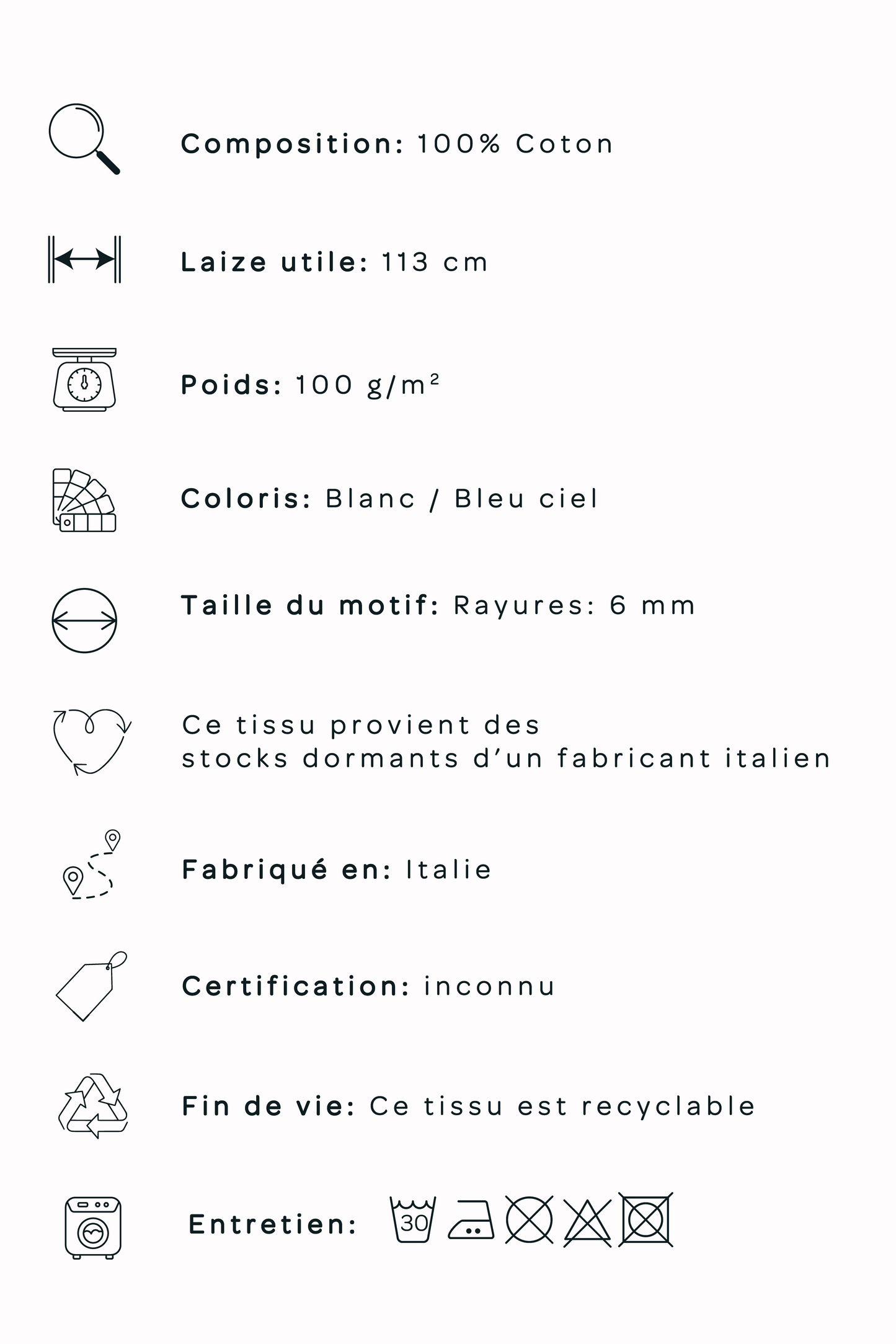 Popeline de coton - Rayée ciel