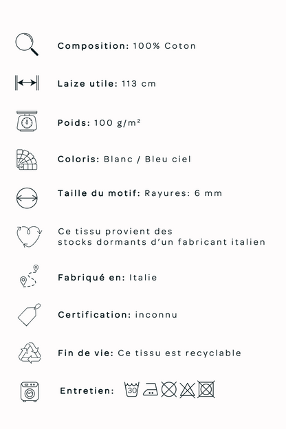 Popeline de coton - Rayée ciel