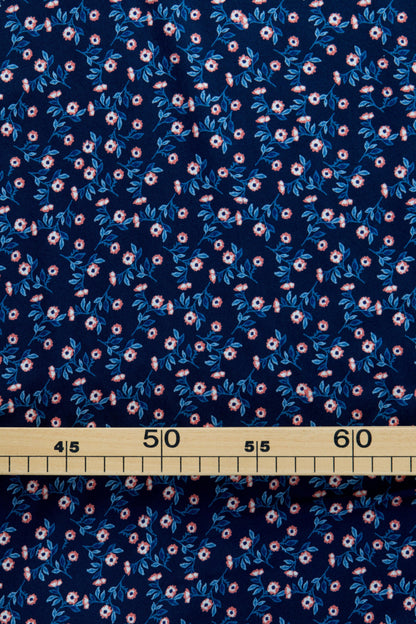 Popeline de viscose - minis fleurs Eclipse/Corail
