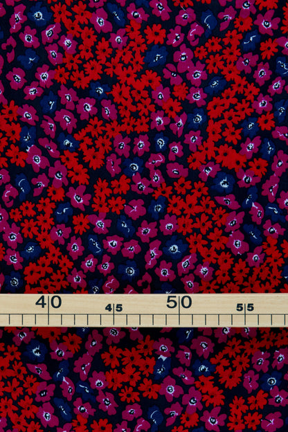 Popeline de viscose - Imprimée fleurs rouges