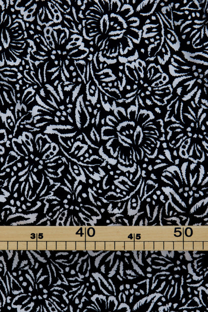 Popeline de viscose - Fleurs beige / noir