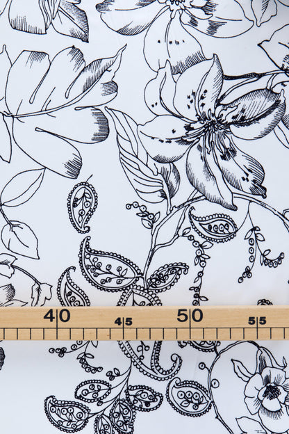 Satin de viscose imprimé fleurs noires