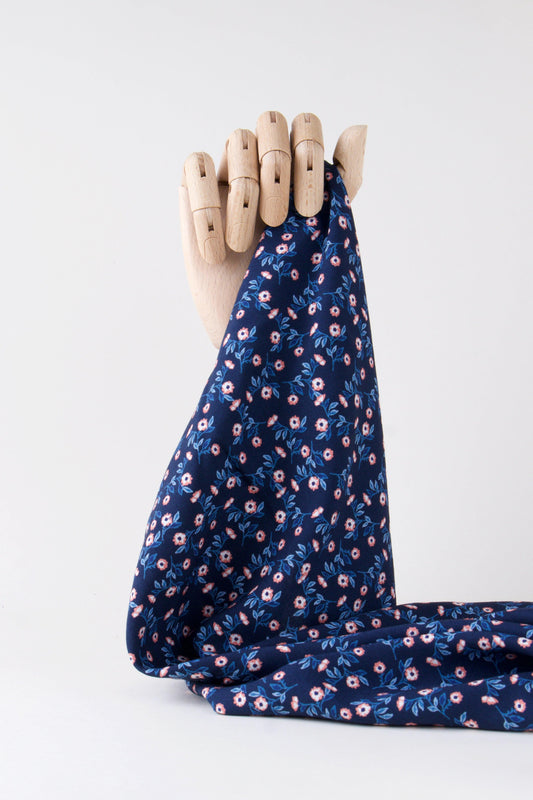 Popeline de viscose - minis fleurs Eclipse/Corail