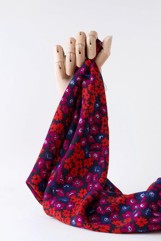 Popeline de viscose - Imprimée fleurs rouges