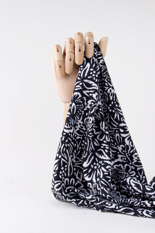 Popeline de viscose - Fleurs beige / noir