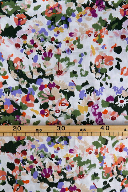 Satin de viscose - Fleurs rose / Coupon 130 x 147 cm