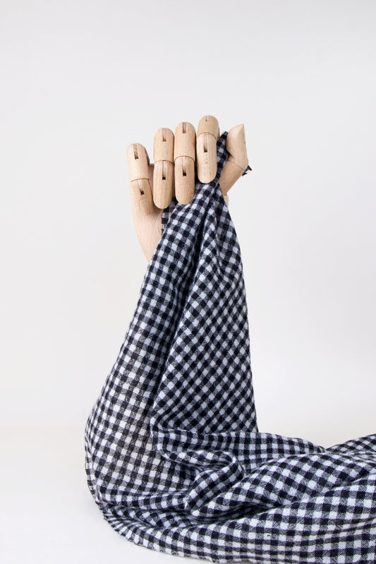 Gaze de coton & laine - vichy noir & blanc