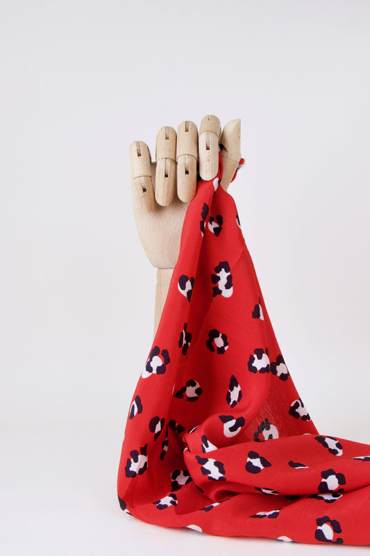 Crêpe de viscose léopard - Rouge / beige