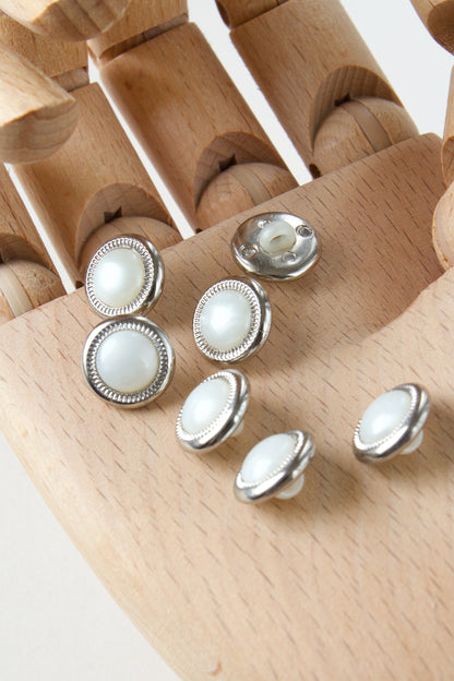 Boutons vintage ronds 12mm - Argenté / écru