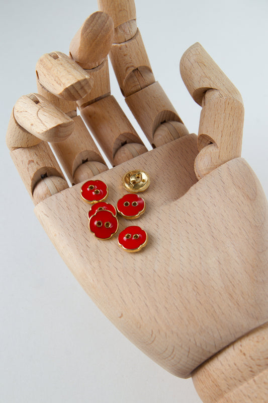 Boutons vintage ronds 12 mm - Rouge / doré