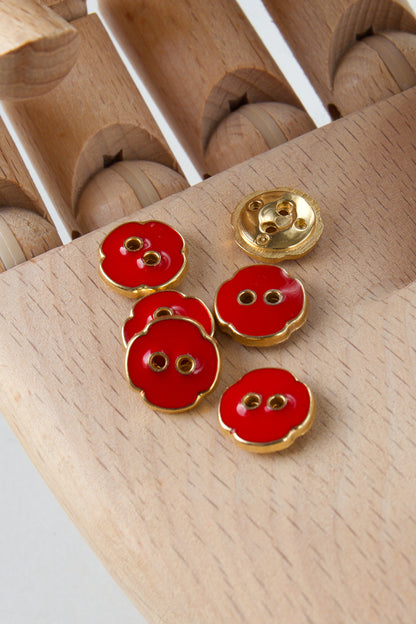 Boutons vintage ronds 12 mm - Rouge / doré