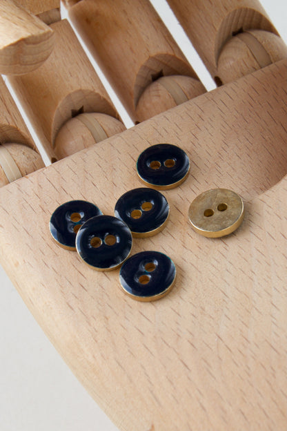 Bouton vintage 11mm - Métal doré & Bleu nuit