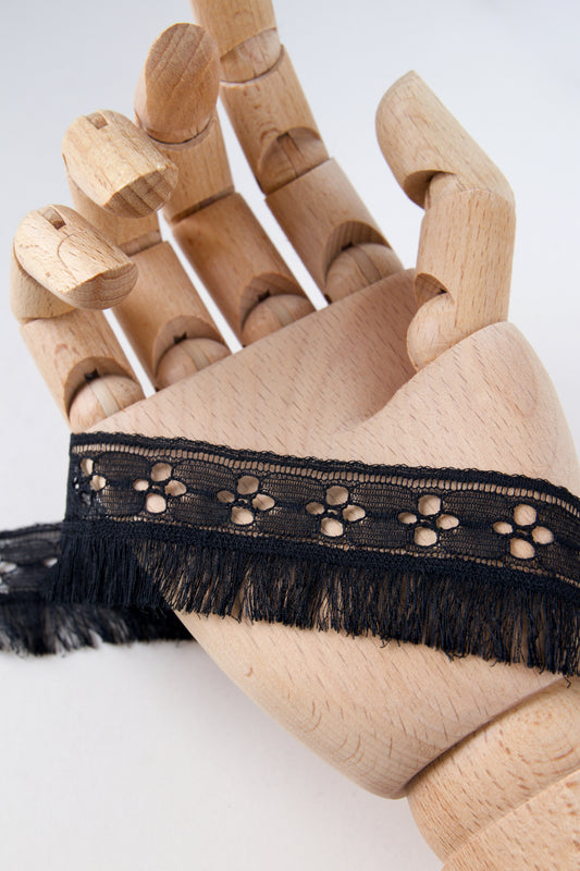 Dentelle ajourée à franges 33 mm - Noir