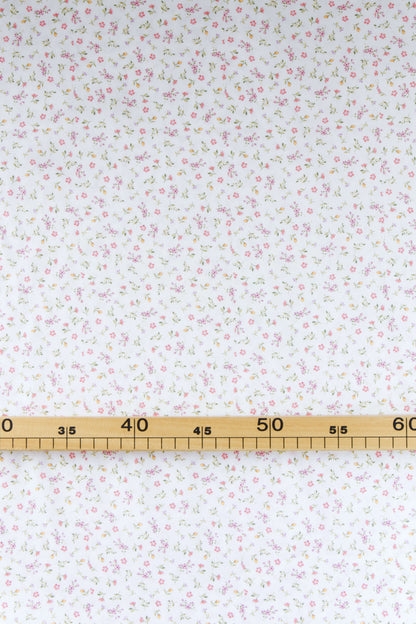 Twill de coton blanc - imprimé petites fleurs roses