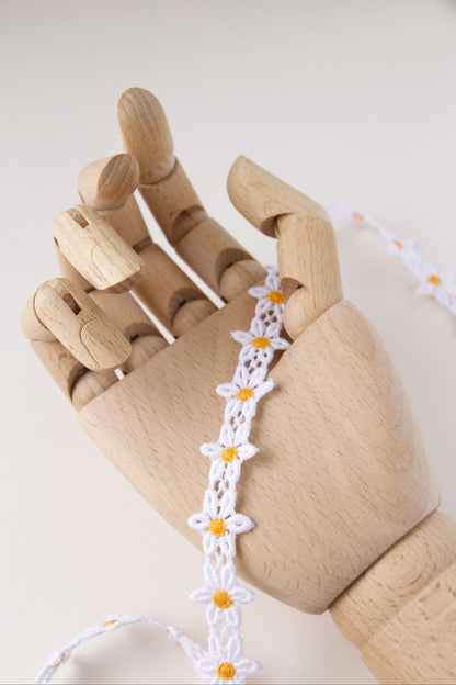 Galon guipure vintage pâquerettes 18mm - blanc et jaune