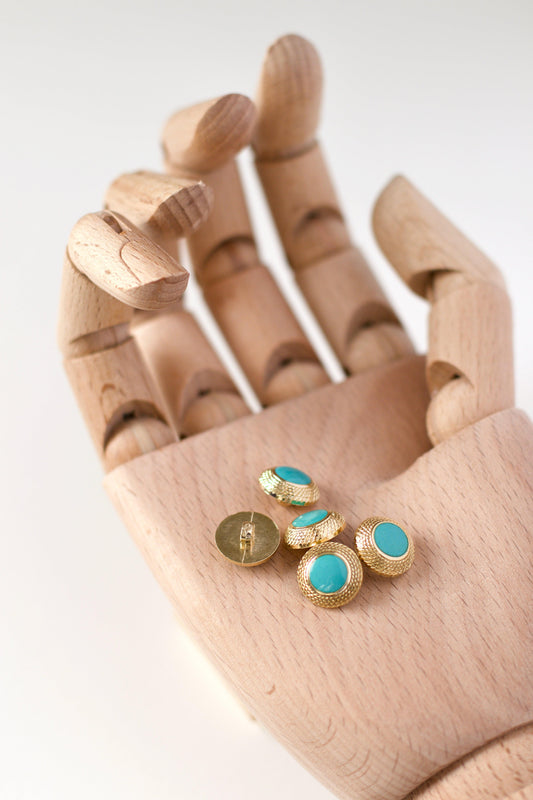 Boutons vintages 14 mm - Turquoise / Doré