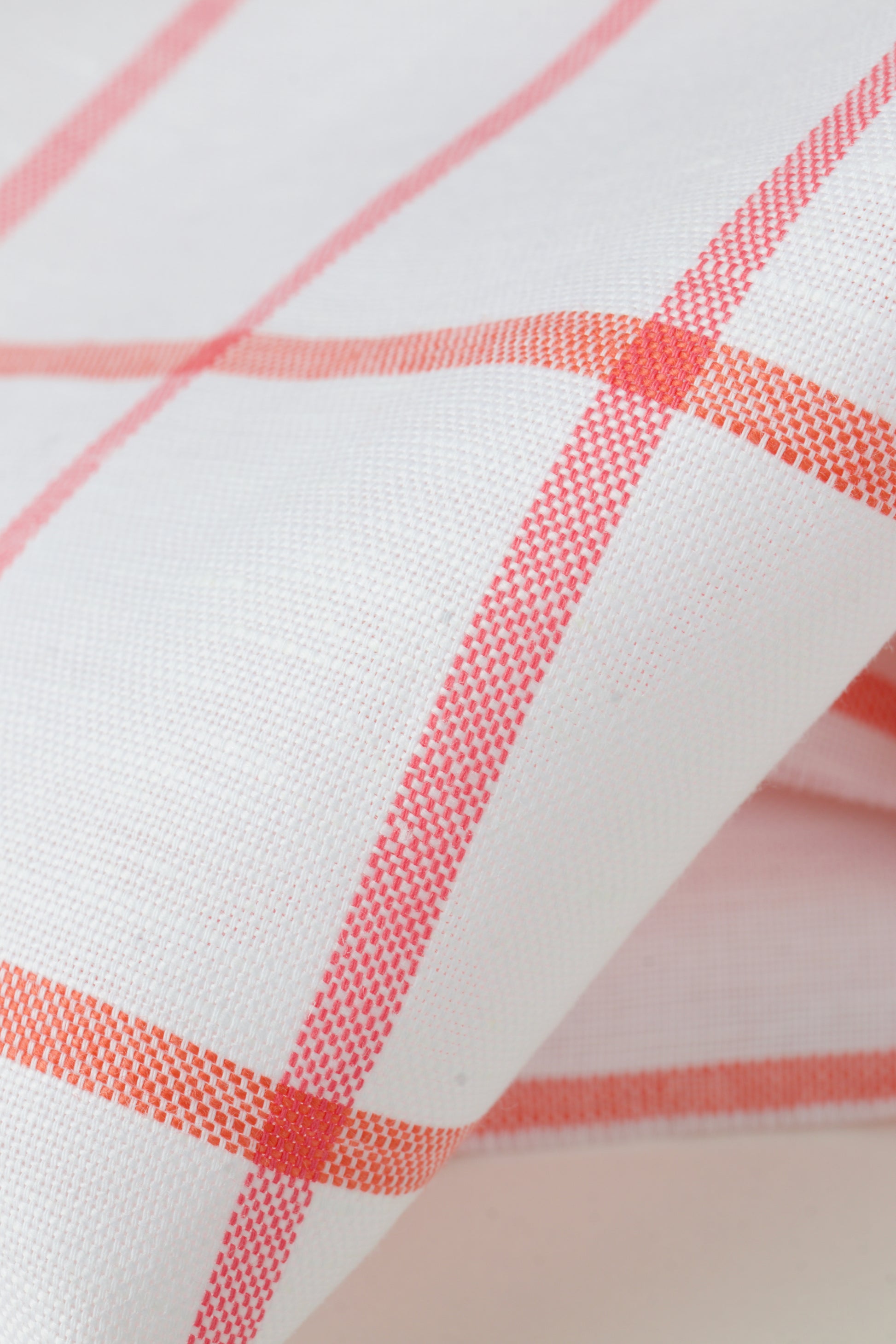 Tissu au mètre pour couture de chemise en lin et coton, à grands carreaux blanc / orange / rose 
muremure - mercerie poéthique